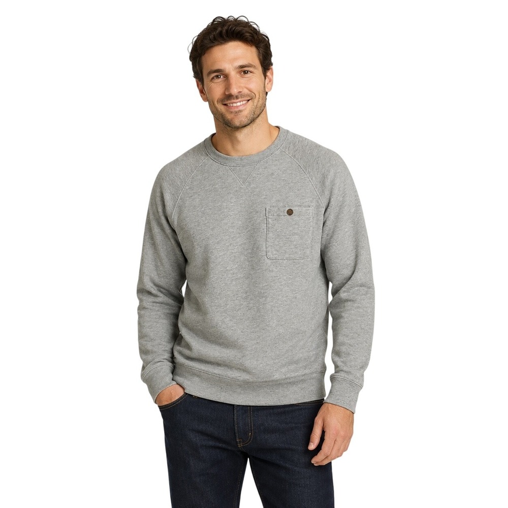 L.L.Bean Men's M Gray Lakewashed Slub Raglan Crewneck Pocket Sweatshirt 516816
